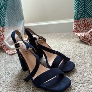 Elegant Navy Blue Suede Women's Heels